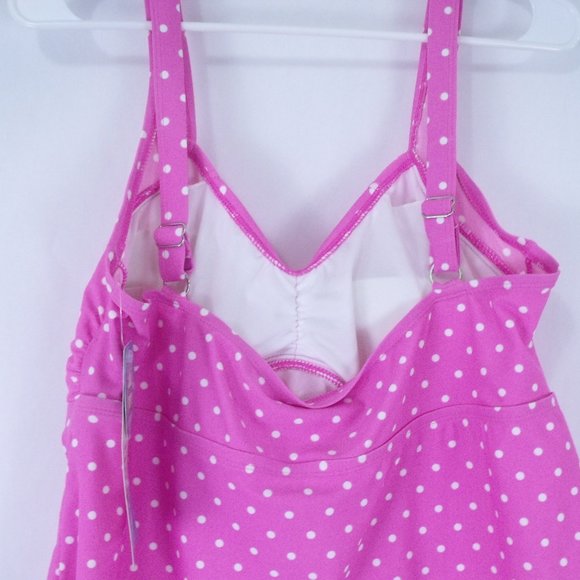 Catalina Plus Pink Polka Dot Tankini Swim Top 2X - Picture 5 of 6
